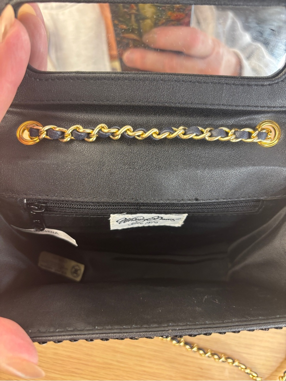 Vintage Whiting & Davis Black Metal Mesh with Gold Tone Interwoven Chain Strap - Picture 5 of 10